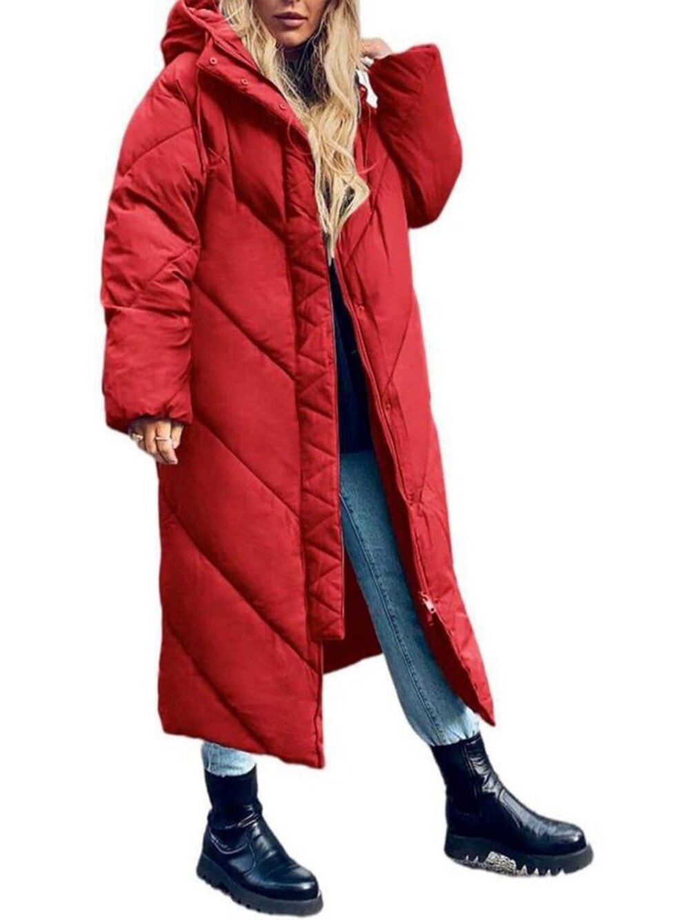 Cozy Women's Long Hooded Puffer Coat - Zip Up Winter Parka Jacket